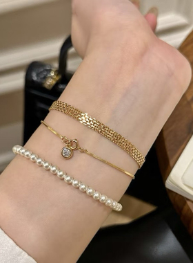 网格手链仿真黄金蕾丝表带女款轻奢编织轻奢高级感镀金18K送女友