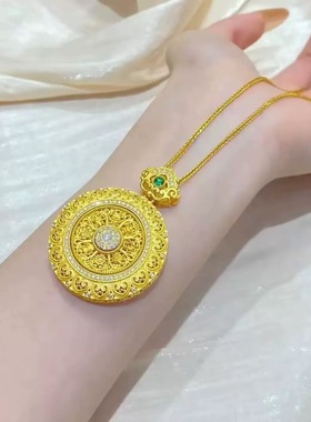 花丝如意八宝罗盘沙金吊坠仿真黄金玫瑰花窗点钻项链宫廷风锁骨链