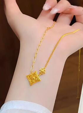 万相系列纯色四叶草宝相花项链仿真黄金色金店同款锁骨链轻奢手链