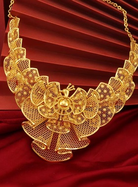 孔雀项链仿金婚嫁首饰五金婚庆橱窗摆台假三金沙金套装结婚假黄金