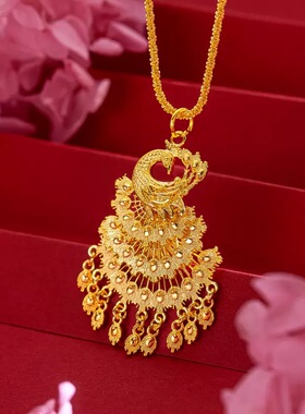 孔雀项链金店同款仿真黄金结婚三角订婚五金沙金拍照摆台婚嫁套装