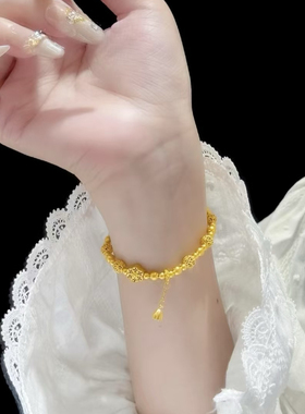 福满莲华两世欢沙金手链女仿真黄金花丝镂空转运珠六相花莲蓬手串