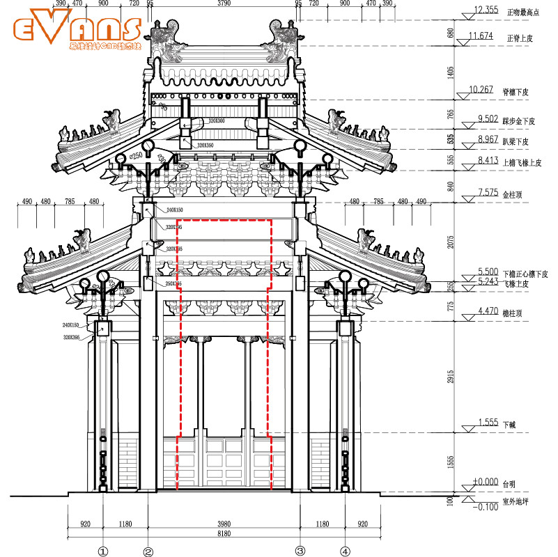 中式古建孔府碑亭测绘图cad电子版 清式十六柱四角重檐歇山顶亭子 - 图0