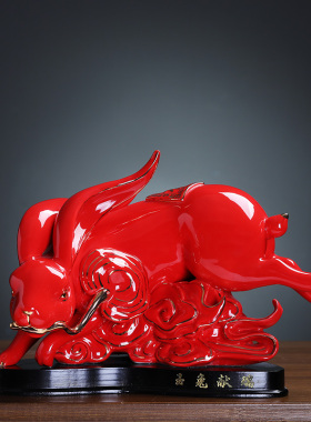 陶瓷生肖兔吉祥物装饰摆件