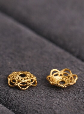 S925纯银镂空花托隔片银镀金水晶diy手工串珠手链隔珠材料配件
