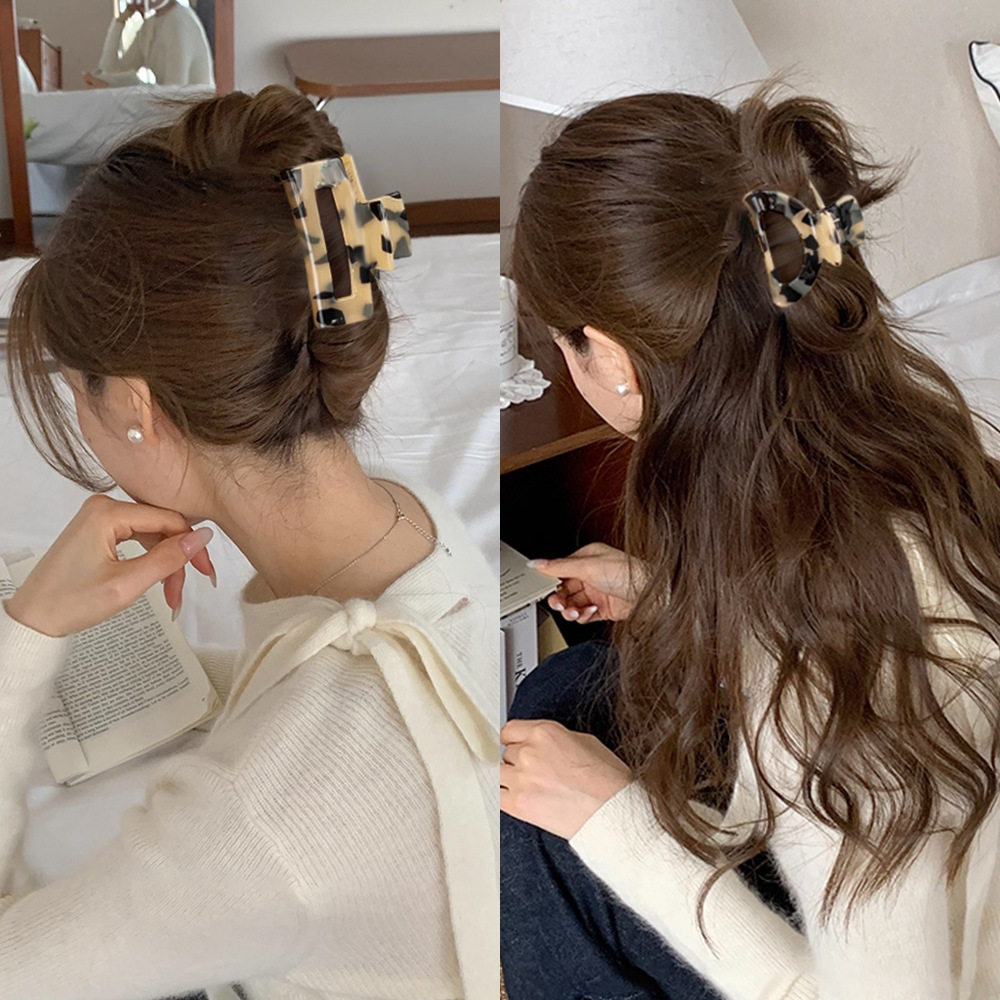 法式豹纹仿醋酸长方形镂空抓夹半圆百搭半扎发夹鲨鱼夹精致头饰女,淘宝优惠券,粉丝福利购,淘宝优惠卷