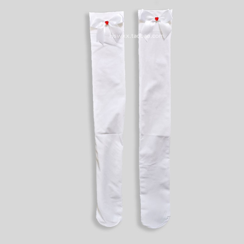 蝴蝶结少女过膝高筒厚120D不透肉水钻石白纯色防滑罗口大腿丝袜子,淘宝优惠券,粉丝福利购,淘宝优惠卷