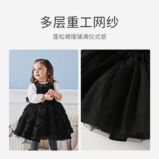 【高定礼服】戴维贝拉女童黑色裙子新款宝宝连衣裙夏装儿童公主裙