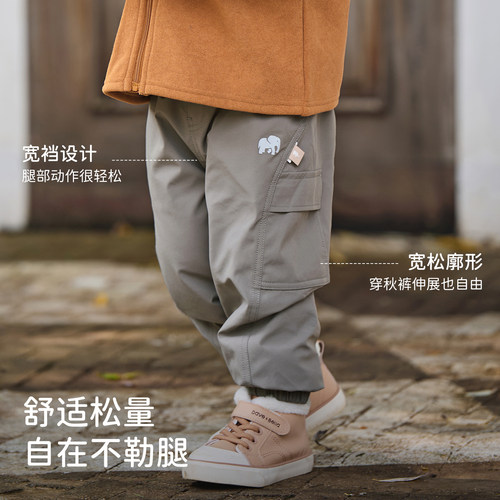 戴维贝拉儿童防水裤子男童女童加绒工装裤宝宝冬季加厚户外机能裤 - 图3