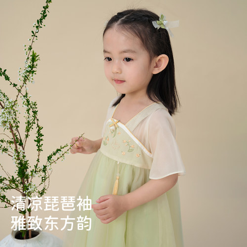 包邮戴维贝拉儿童古风连衣裙2024夏装女童中国风汉服裙女宝网纱裙-图1