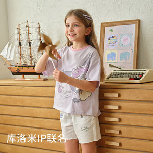 库洛米联名戴维贝拉女童短袖T恤儿童衣服童装夏季上衣新款夏装女