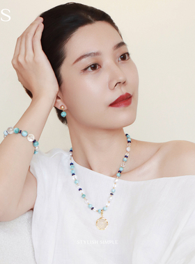 MGS/曼古银灵狐II凤九项链时尚设计感海纹青金石珍珠拼配设计颈饰