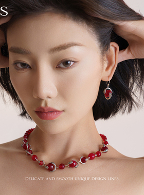 MGS/曼古银波尔多庄园项链女蛇年纯银锁骨新中式链颈链毛衣链玛瑙