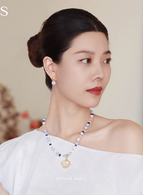 MGS/曼古银灵狐II凤九项链 珍珠白水晶饰品蓝纹玛瑙青金石锁骨链