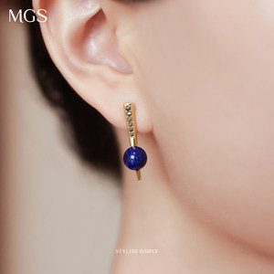 MGS/曼古银风吹麦浪耳环S925银孔雀石拼青金石耳坠时尚新中式饰品