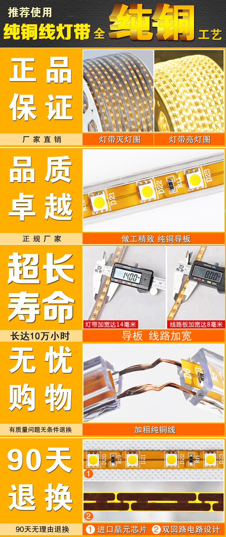 LED灯带家用客厅吊顶装饰2835软彩灯条超亮三色变光户外防水220v - 图1