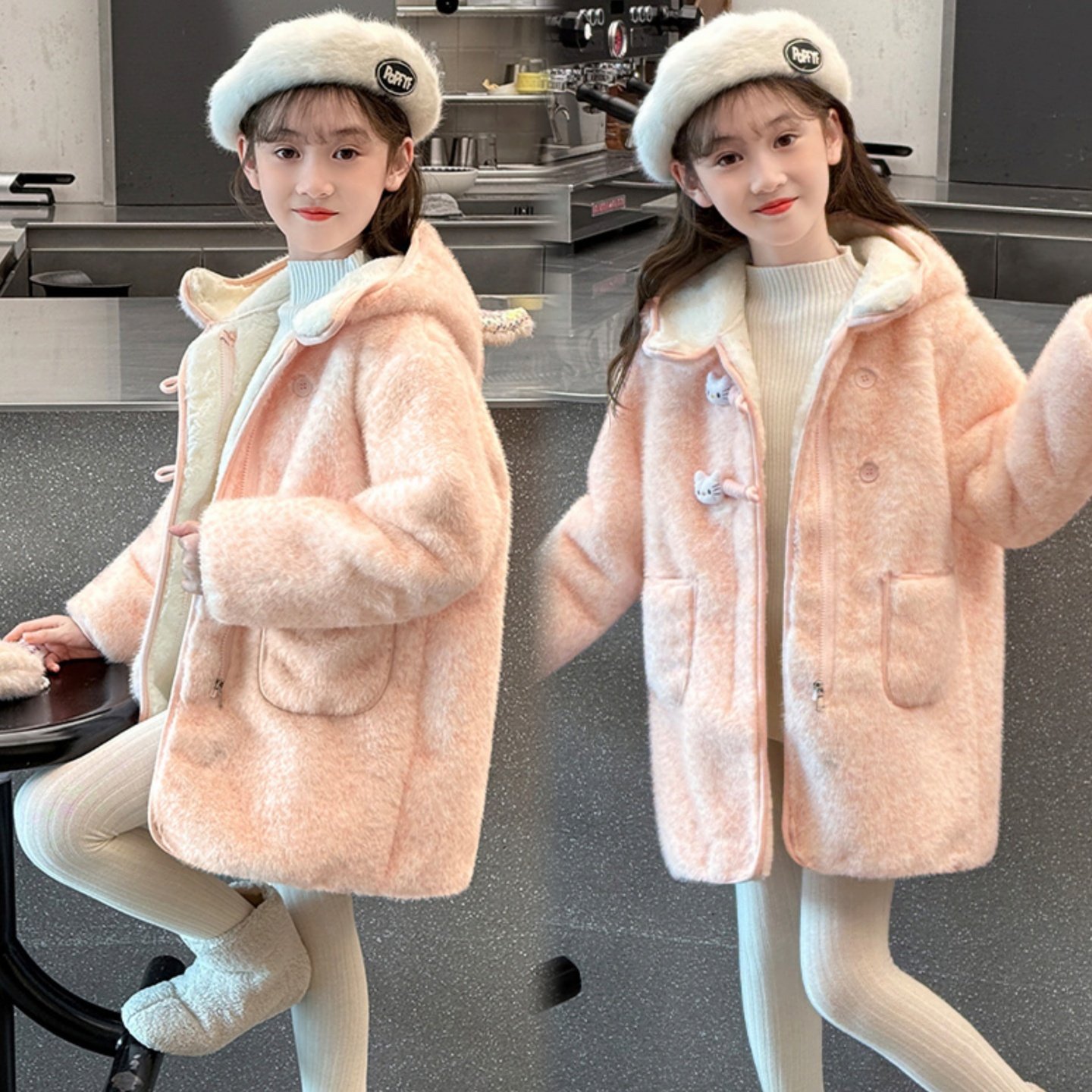 女童毛毛衣2025新款超好看女孩秋冬款洋气时髦中长款加厚保暖外套,淘宝优惠券,粉丝福利购,淘宝优惠卷