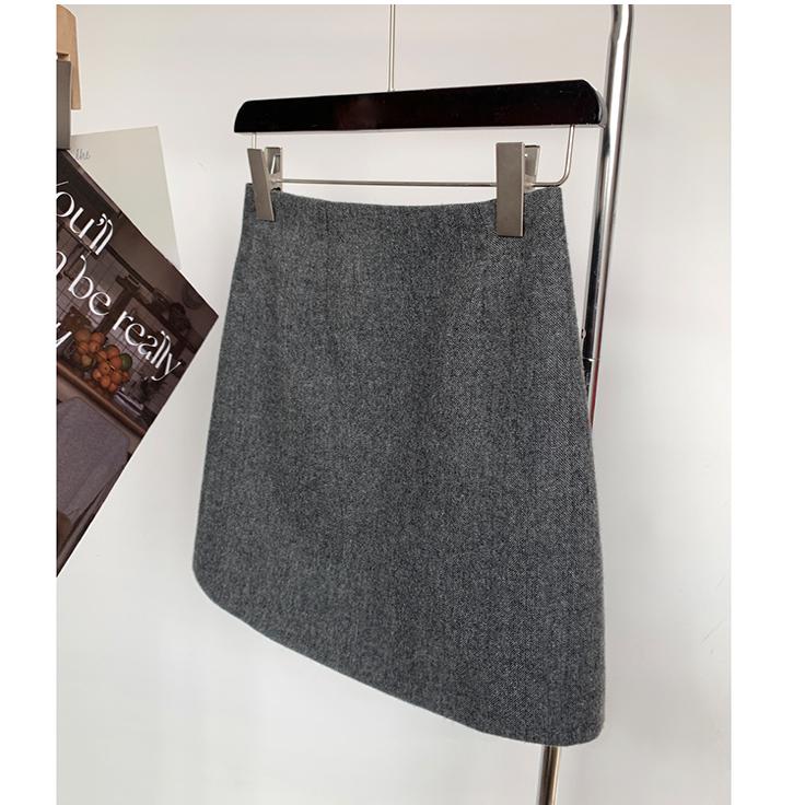 大码高级灰显瘦半身裙秋冬加厚毛呢短裙高腰miu系小个子百搭a字裙 - 图2