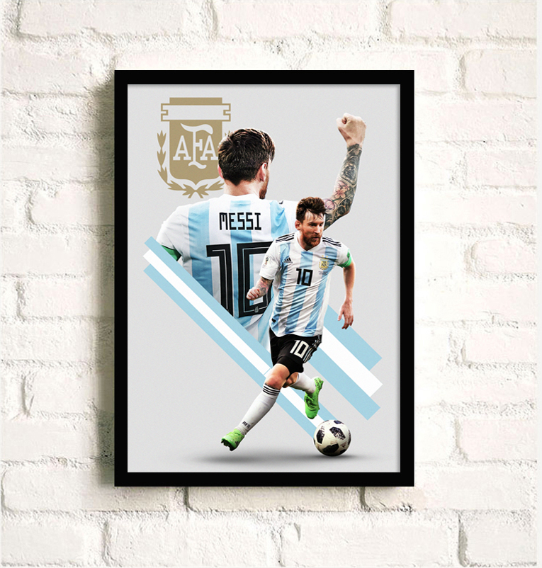 梅西C罗纳尔多装饰画有框画足球明星海报体育运动画挂画墙画壁画-图0