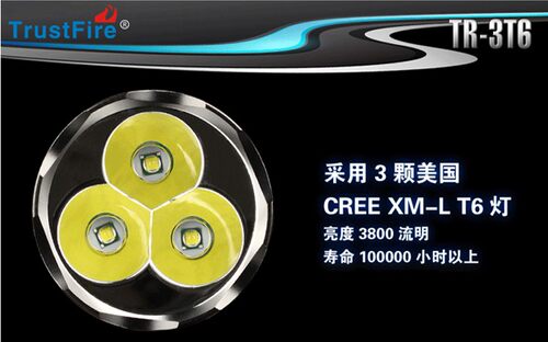 TrustFire TR-3*T6 LED白光5档3800流明强光户外手电筒18650充电 - 图0