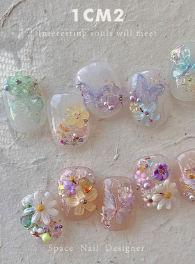 1CM2原创美甲春天花花指甲饰品