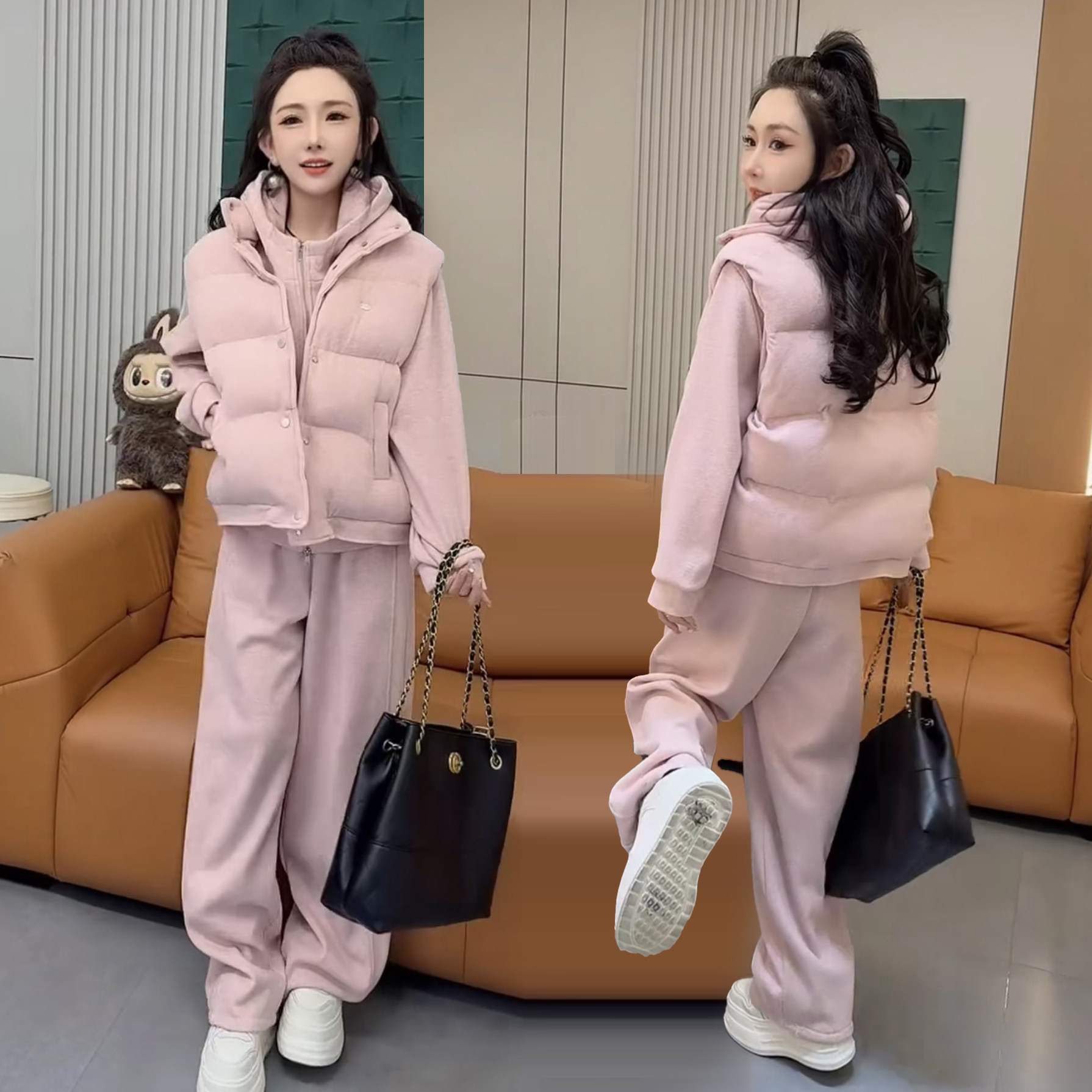 2025秋冬新款韩版保暖休闲运动套装女棉马甲加绒厚卫衣卫裤三件套,淘宝优惠券,粉丝福利购,淘宝优惠卷