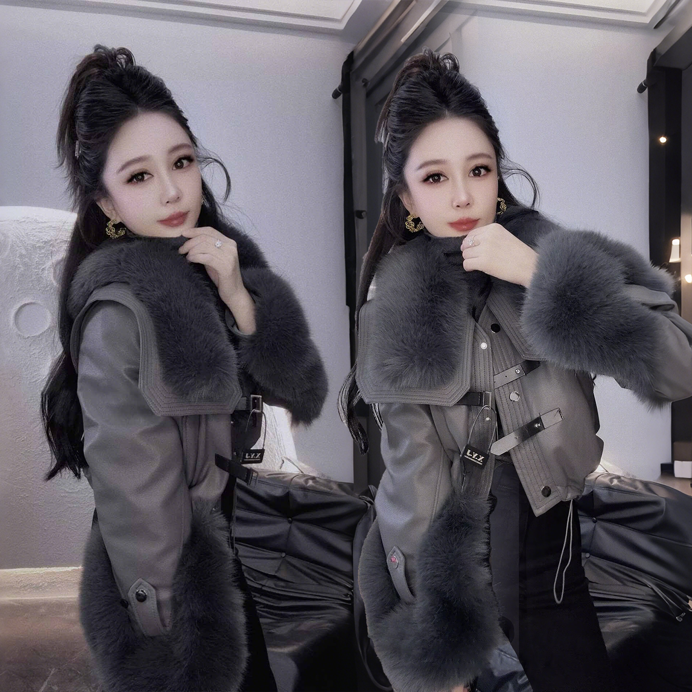 时尚洋气大毛领羽绒服女PU皮短款外套2025冬季新款加厚保暖派克服,淘宝优惠券,粉丝福利购,淘宝优惠卷