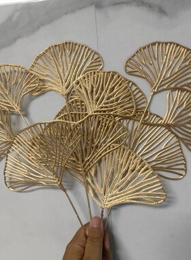 金色仿真尤加利叶银杏叶小扇子