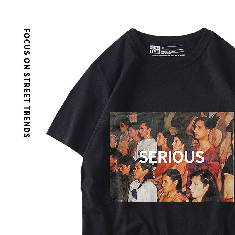 欧美小众甜酷印花黑色正肩短袖t恤 jkteeT恤