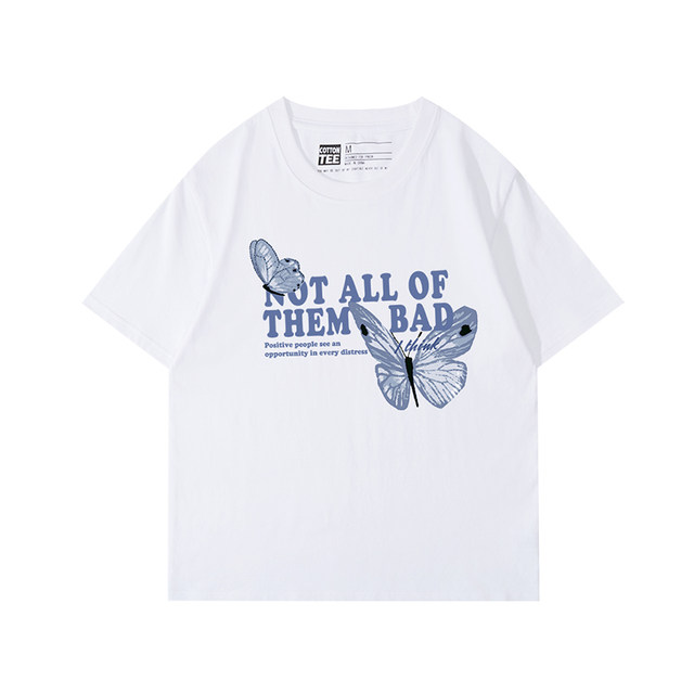 Sweet and cool style niche design printed white right shoulder short-sleeved T-shirt for women ins trend pure cotton Korean version loose half-sleeved summer