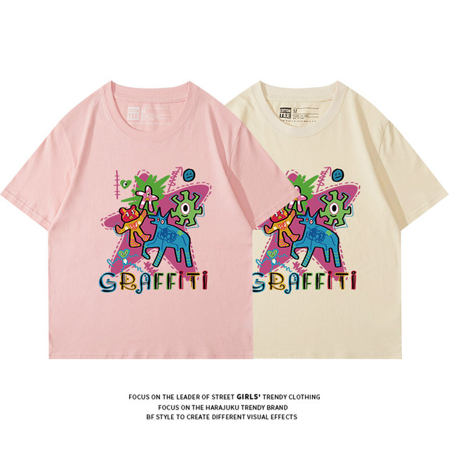 Pure cotton printed short-sleeved T-shirt for women loose summer