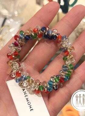 日本本土ane mone日系彩色水晶扎发头绳精致发圈扎马尾皮筋