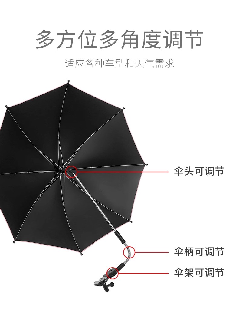 遛娃溜娃神器婴儿车遮阳伞万向雨伞防紫外线太阳伞防晒伞通用超大 - 图2