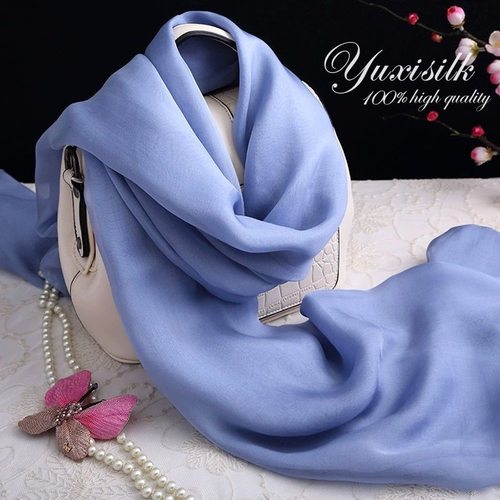 橘黄色爆款纯色围巾女士桑蚕丝巾披肩长款薄款纱巾春秋冬季素色单 - 图2