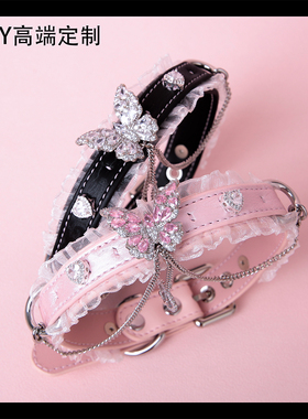 【BAY高端定制】choker项圈钻石蝴蝶puppy字母牛皮k9男女仆颈带