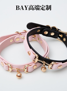 铃铛choker项圈真皮puppy项链铃铛牛皮k9 男女m【BAY高端定制】