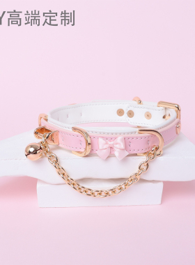 【BAY高端定制】蝴蝶结牛皮项圈骨头puppy女颈带K9定制choker