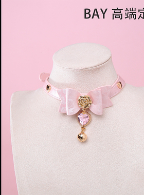 真皮choker项圈女m定制小狗puppyk9蝴蝶结颈带牛皮 bay高端定制