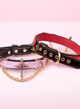【BAY高端定制】蛇纹牛皮项圈十字架puppy女颈带K9脖圈定制choker