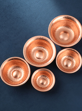 民族风手工红铜光面压花供水碗