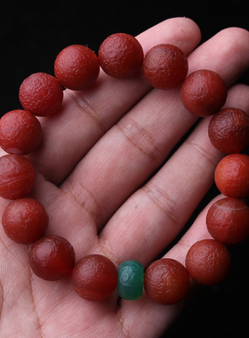 天然老玛瑙手链单圈佛珠男女款红玛瑙手串把玩件水晶玉髓饰品
