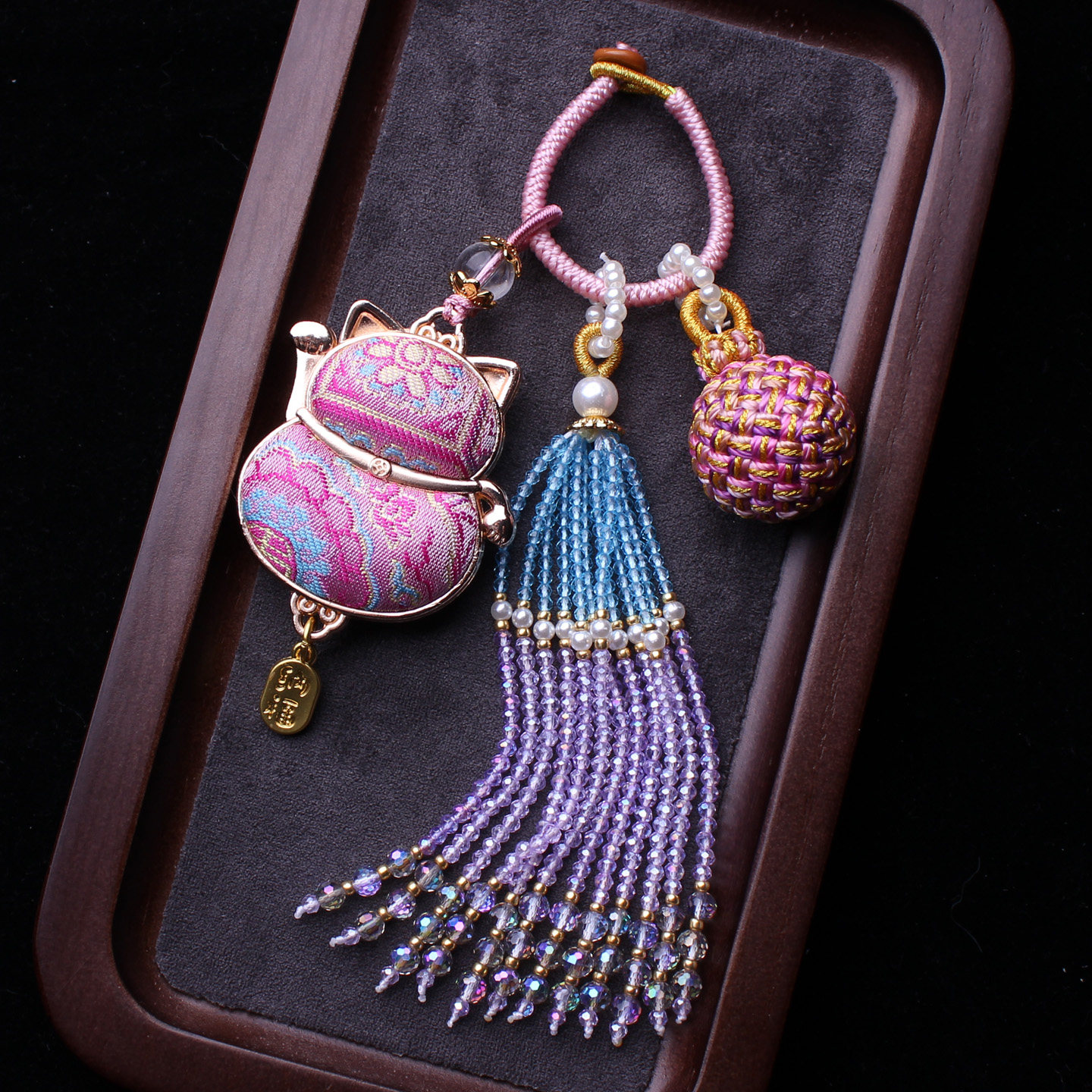 粉色招财猫非遗宋锦包包挂件流苏穗子编织有球必应汉服挂饰钥匙坠,淘宝优惠券,粉丝福利购,淘宝优惠卷