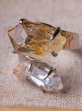 015一物一图个性独特天然黄水晶奇石戒指男女指环随形原石矿标本