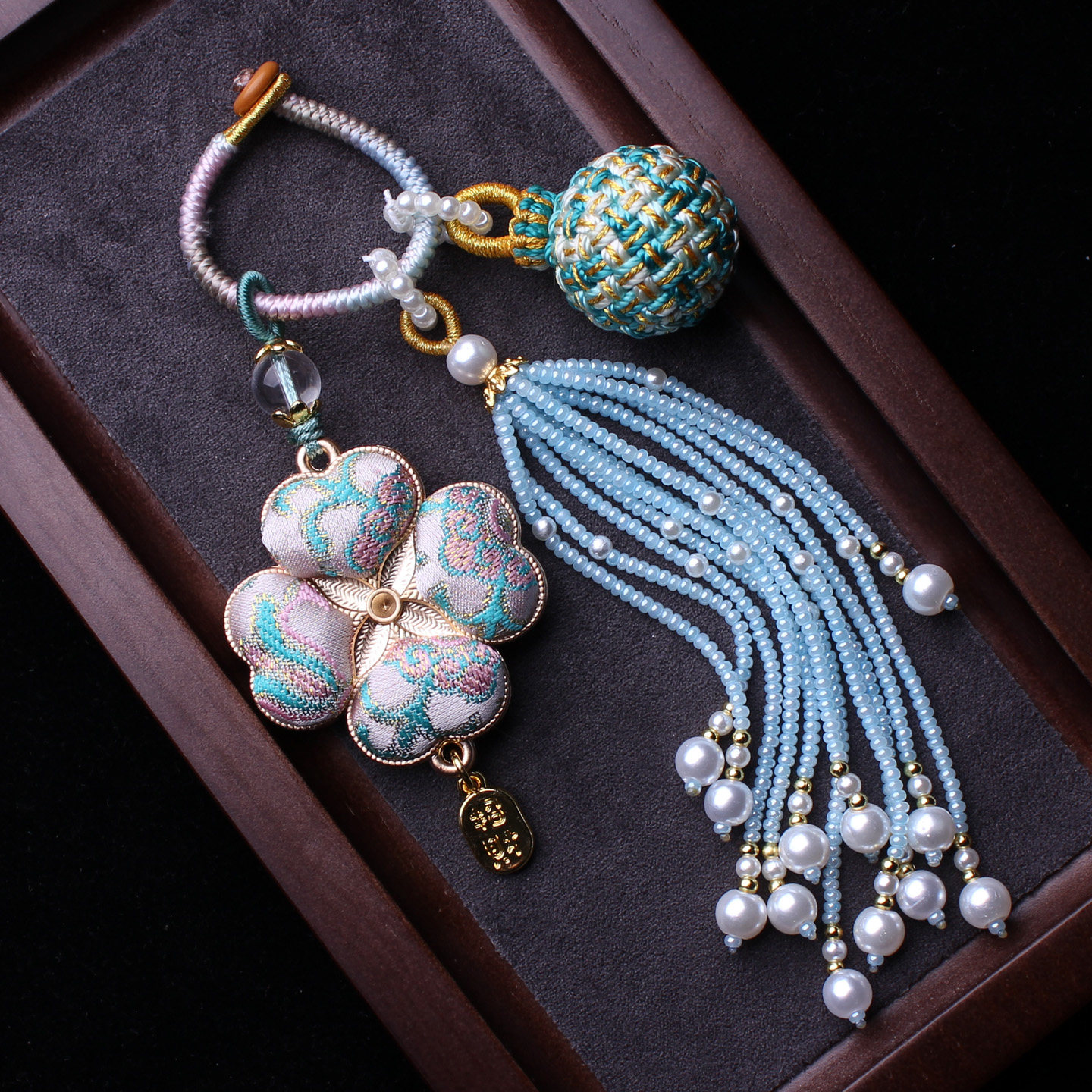 四叶草非遗宋锦包包压襟挂件旗袍汉服流苏穗子有球必应车钥匙挂饰,淘宝优惠券,粉丝福利购,淘宝优惠卷