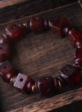 天然老红玛瑙手链雕刻个性独特镂空单圈手串男女款把玩件水晶饰品