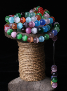 多宝108颗彩猫眼石手链多圈佛珠手串水晶女款饰品念珠猫眼手持链