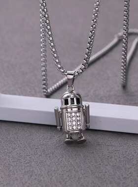 2025秋冬新款卡通满钻机器人钛钢项链四肢可活动机器人解压毛衣链