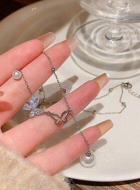 感气质小众蝴蝶珍珠钛钢项链女2026年新款超仙流苏锁骨链