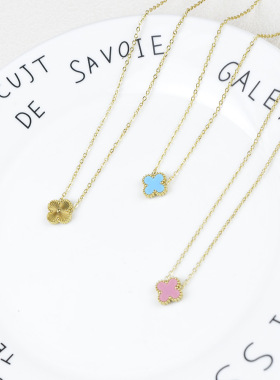 感简约幸运四叶草轻奢经典项链女小众钛钢锁骨链跨境饰品