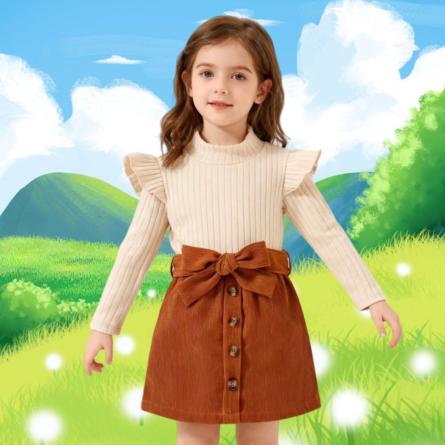 欧美风童装 2022秋冬女童高领针织灯芯绒a字裙两件套小童套装,淘宝优惠券,粉丝福利购,淘宝优惠卷